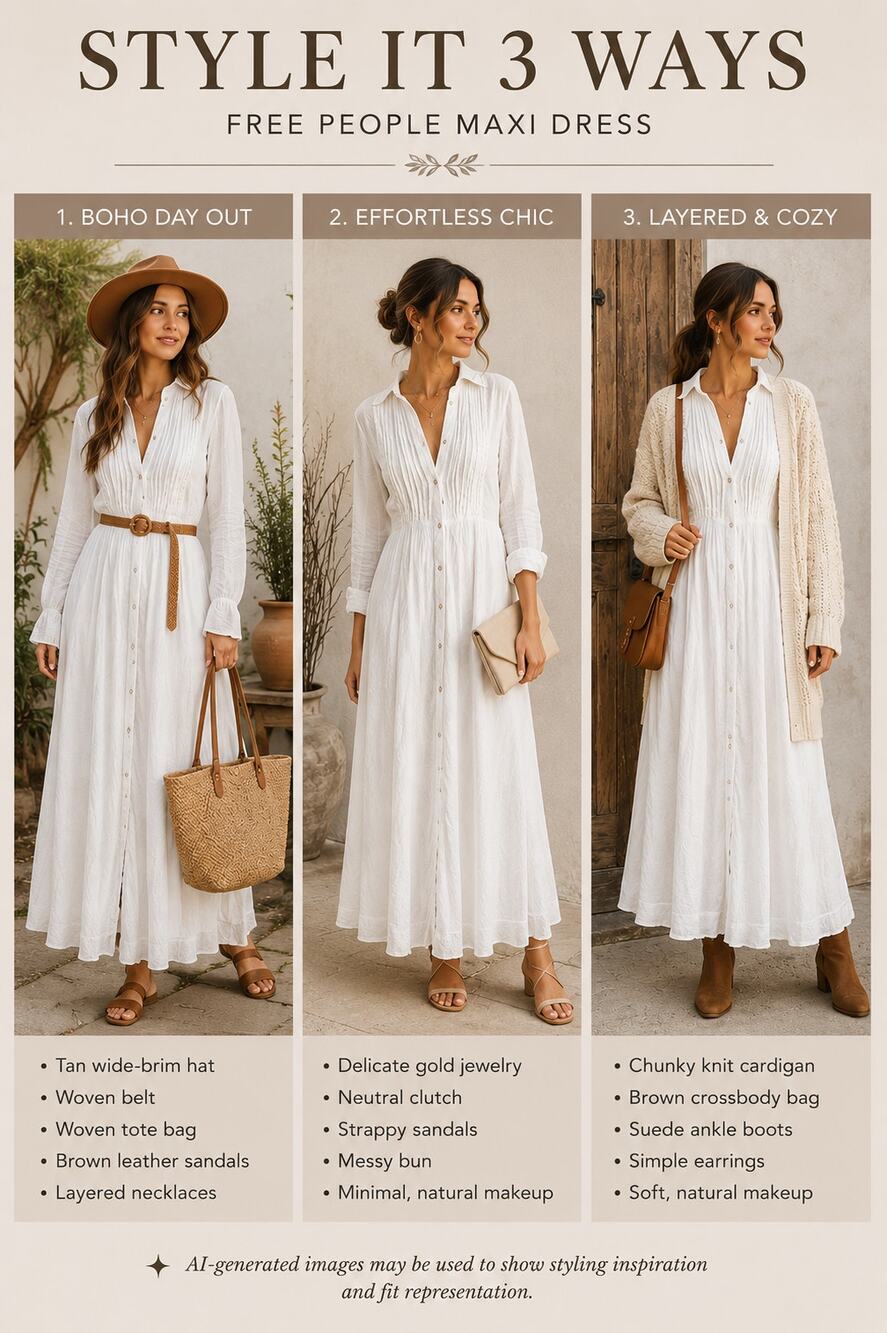 Free People Maxi Dress Womens XS White Pintuck Button Front Long Sleeve Prairie - Picture 2 of 9